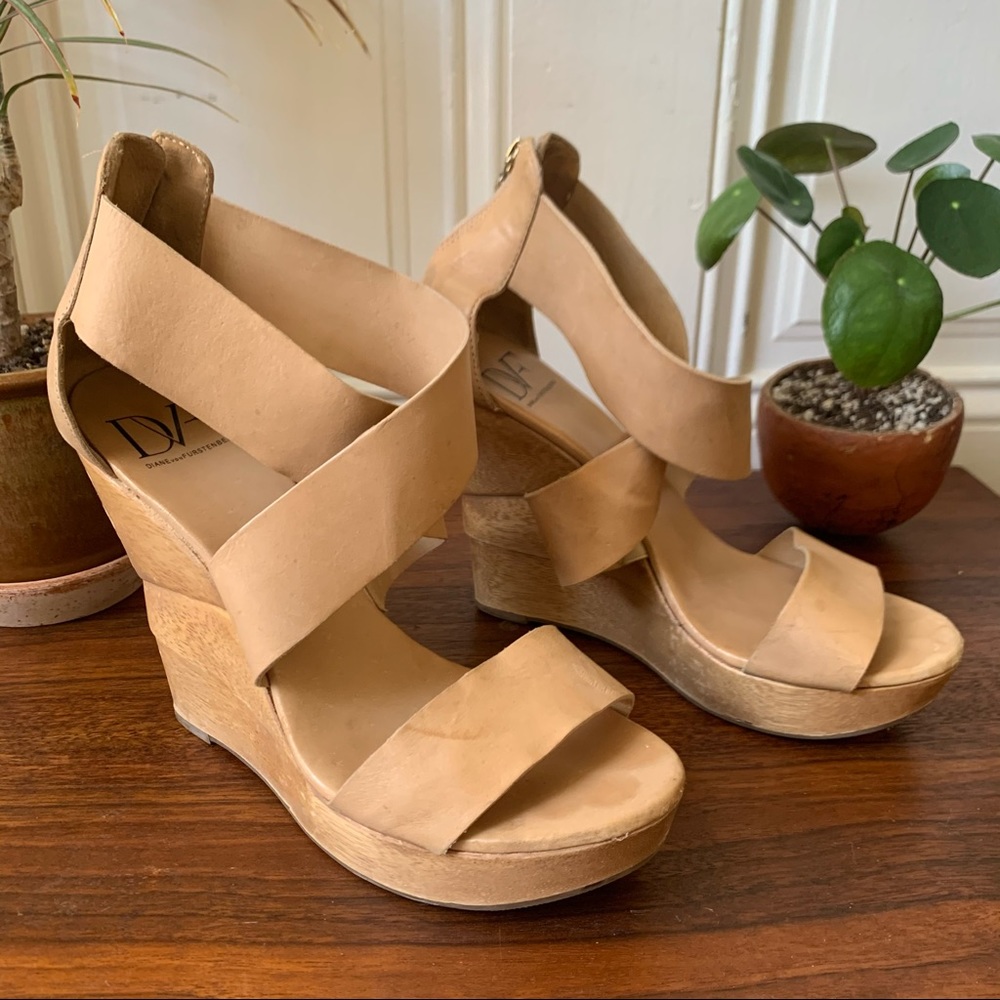 Diane Von Furstenburg Tan Opal Crisscross Wedge